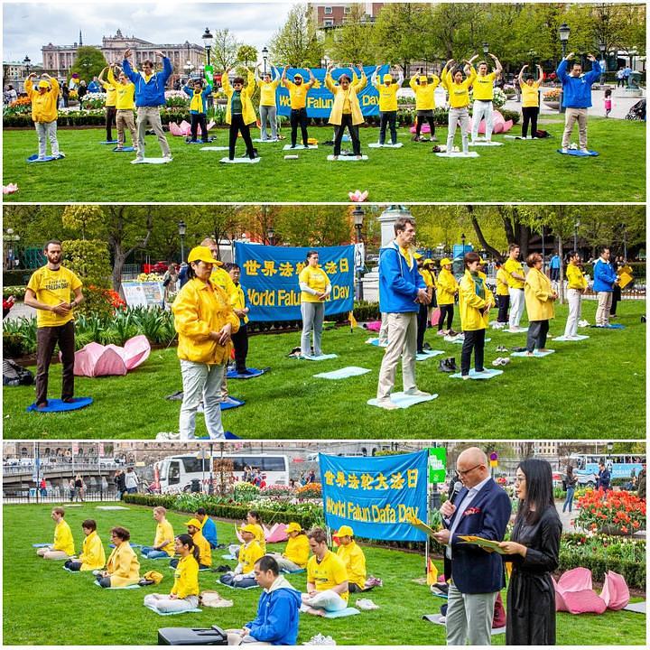 Praktikanti su se, 11. maja 2019. godine, okupili u Kraljevskom vrtu u Stockholmu da bi izvodili vježbe i slavili Svjetski Falun Dafa dan.