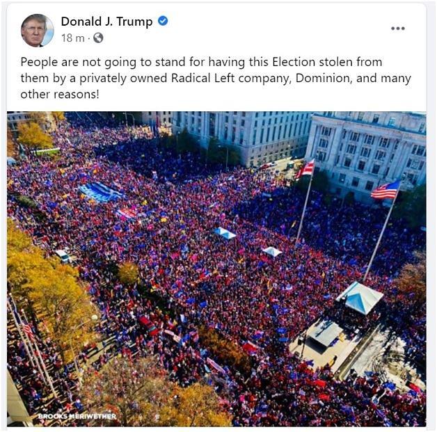 Screenshot poruke predsjednika Trumpa povodom velikog prosvjeda u Washington DC 