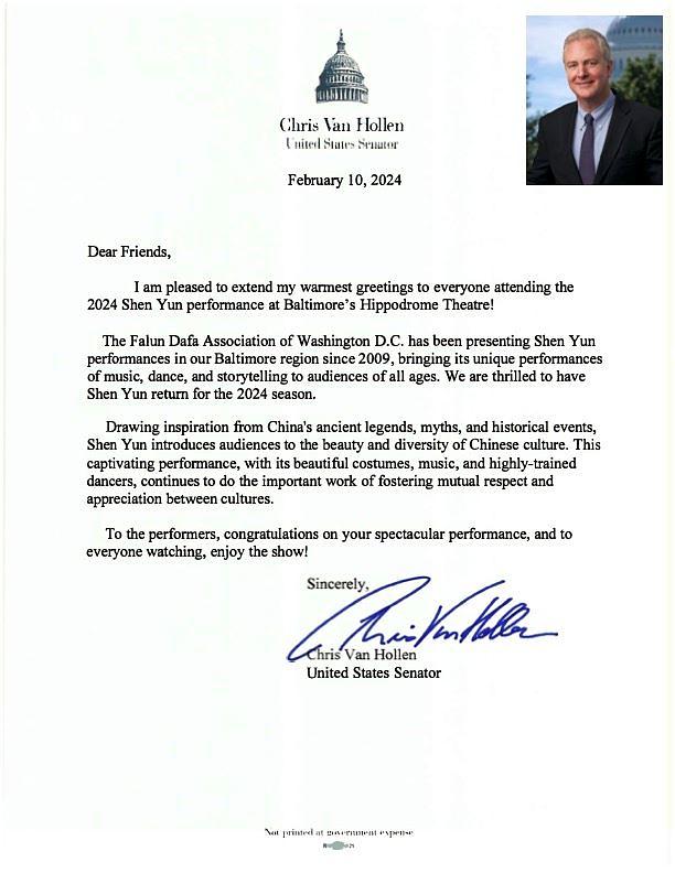 Pismo američkog senatora Chrisa Van Hollena (The Epoch Times)