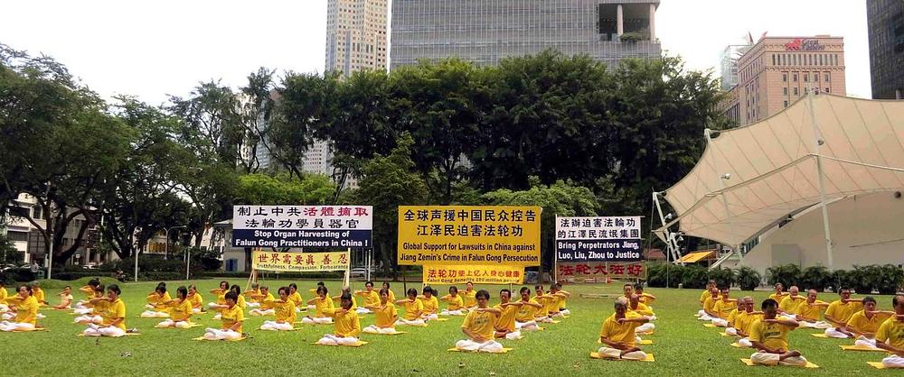 Demonstracija Falun Gong vježbi u parku Hong Lim prije početka potpisivanja