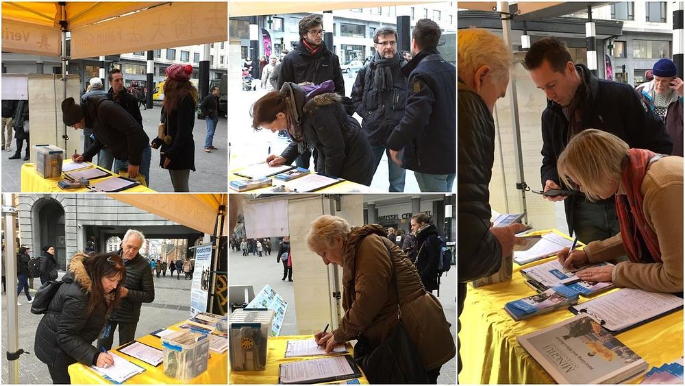 Mnogi su ljudi u Briselu potpisali peticiju protiv progona Falun Gonga u Kini.