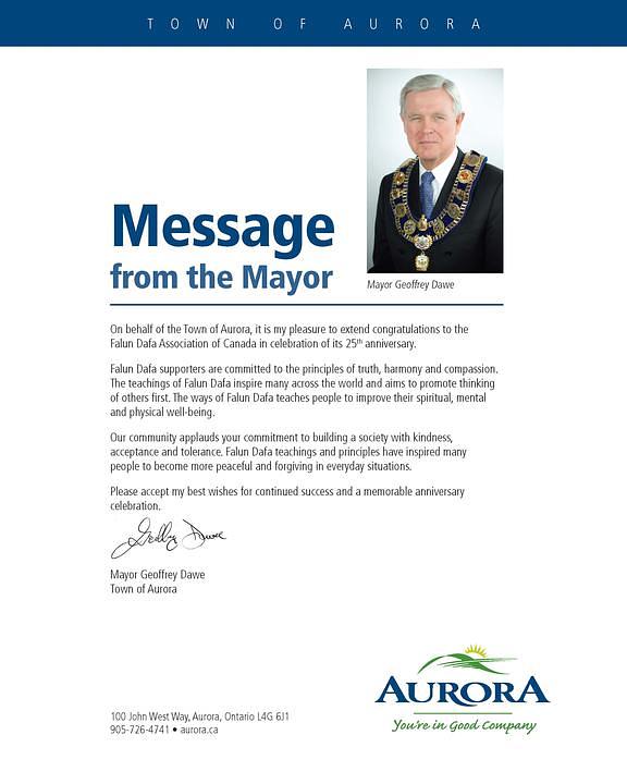 Pismo koje je uputio gradonačelnik Aurore, Geoffrey Dawez.