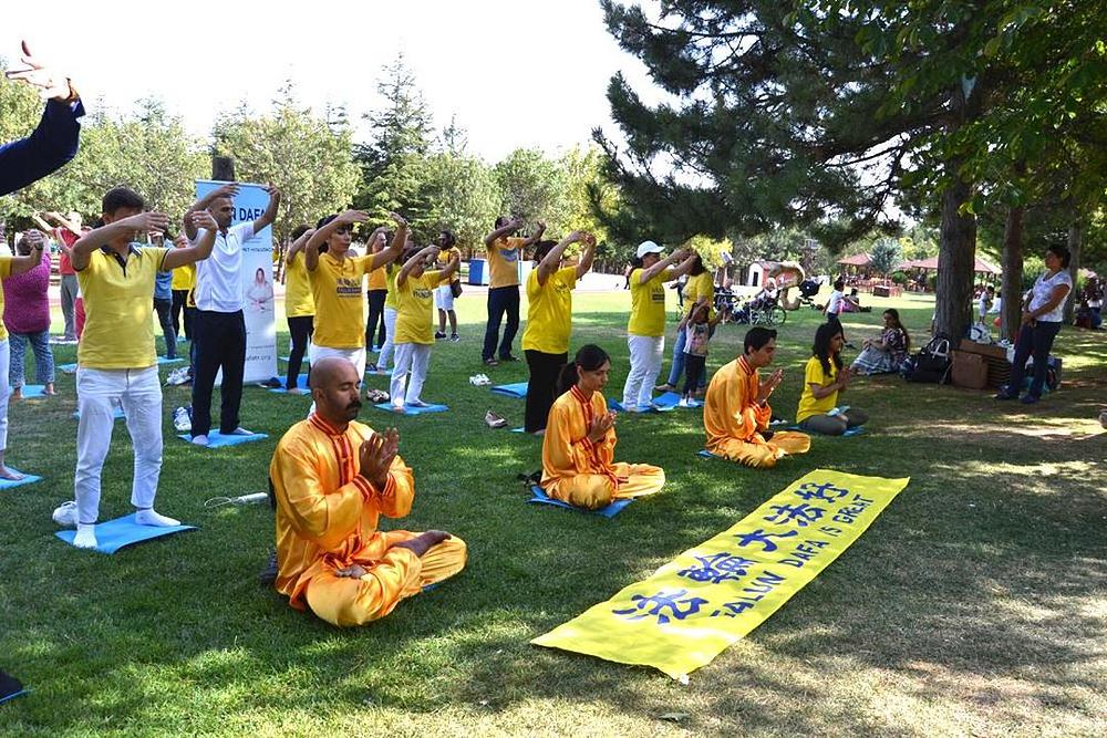 Praktikanti Falun Gonga izvode zajedničke vježbe u Ahlatlibel izletničkom parku.