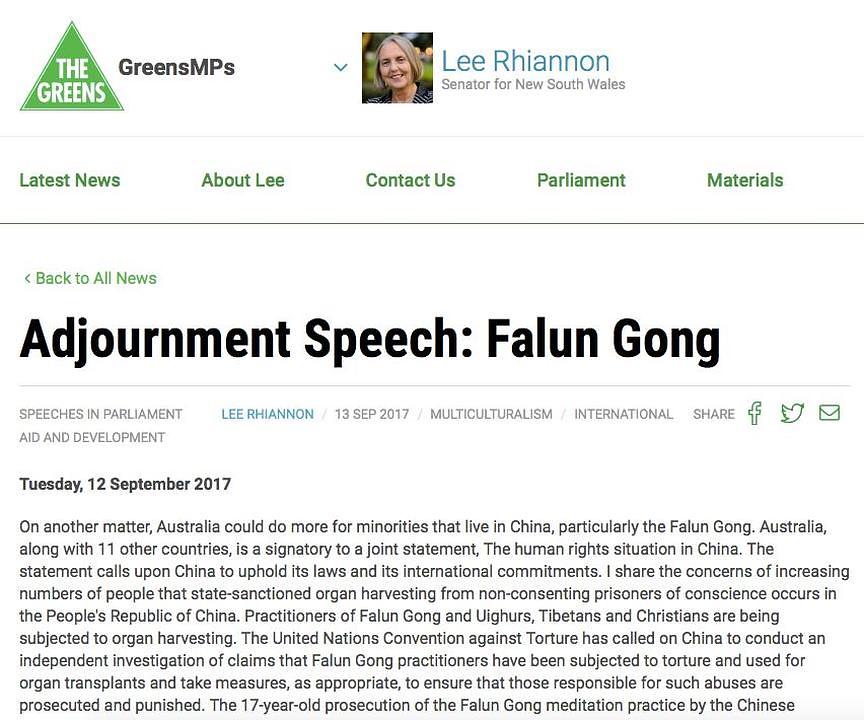 Snimak govora gđe Rhiannon objavljenog na njenoj web stranici 