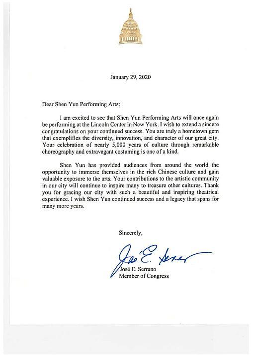 Pismo američkog zastupnika José E. Serrano.
 
