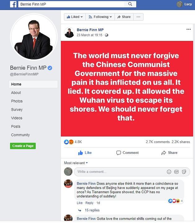 Bernie Finn, objavljeno na Facebooku 23. marta 2020. godine