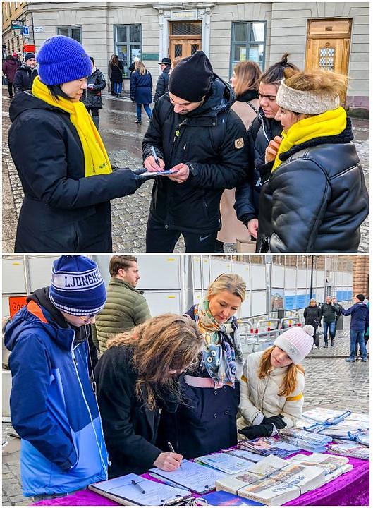Nakon saznanja o progonu, prolaznici potpisuju peticiju kojom se traži zaustavljanje progona i sistematske žetve organa u Kini koji se uzimaju od živih praktikanata.